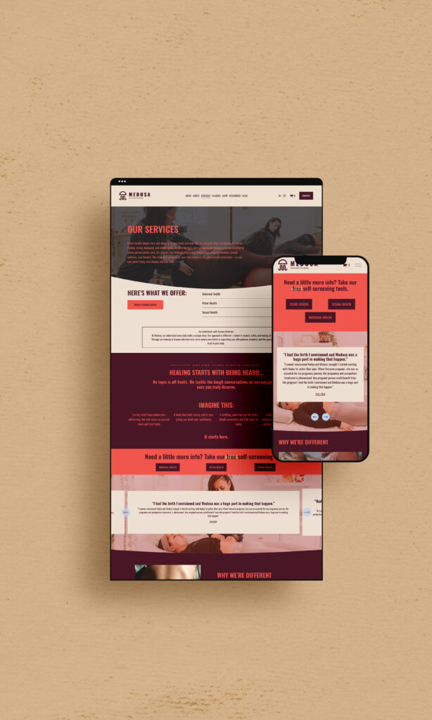 Mockup of a custom website design for pelvic health services.