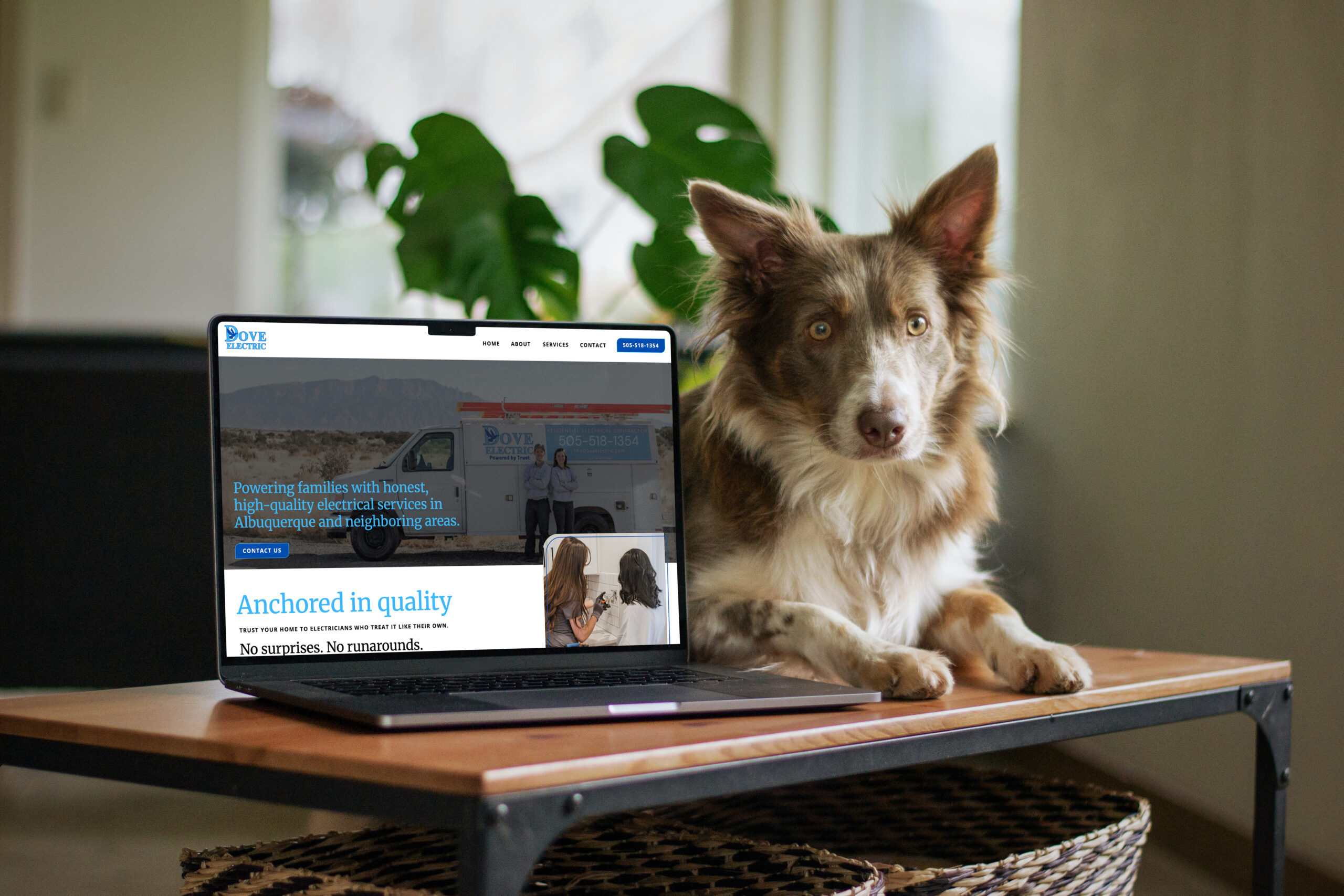 Open Laptop showcasing Dove Electric’s professional website design.