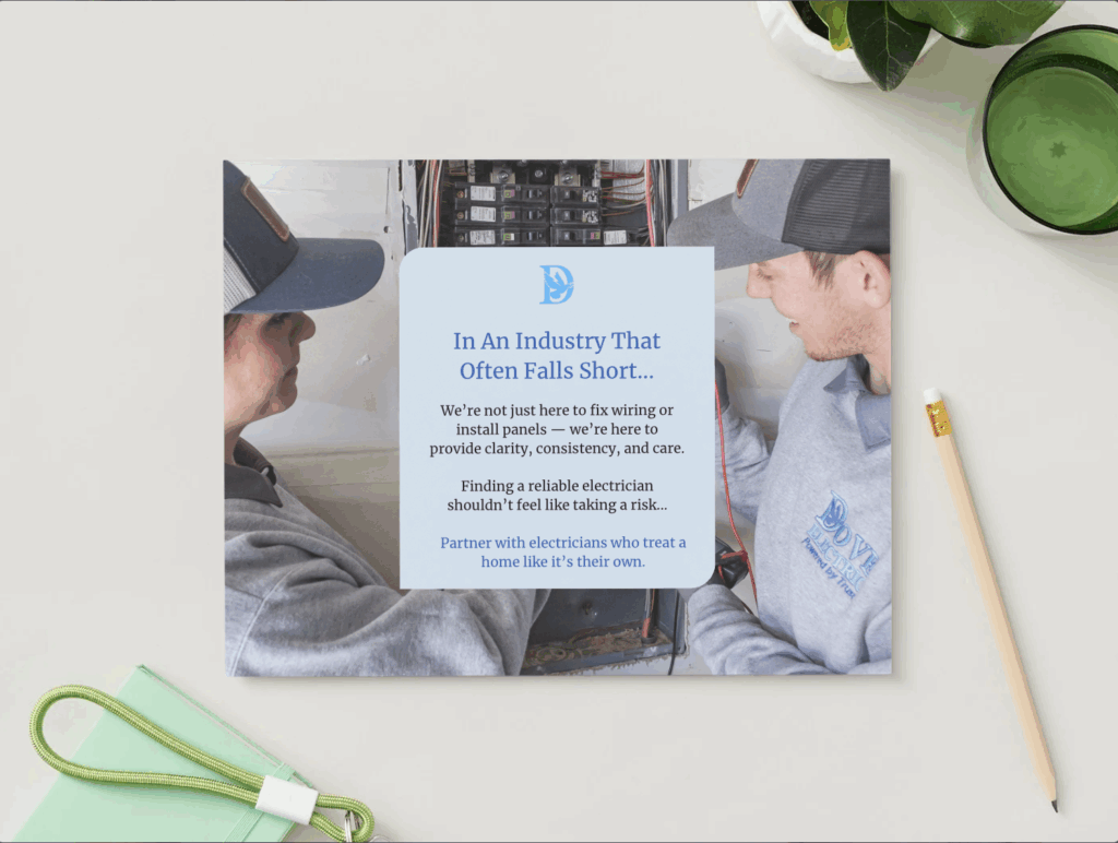 Branded stationery card mockup for Dove Electric.