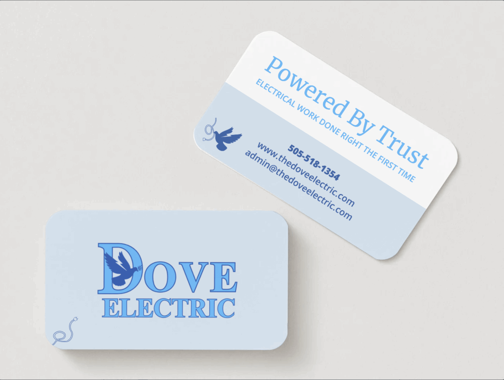 Branded business card mockup for Dove Electric.