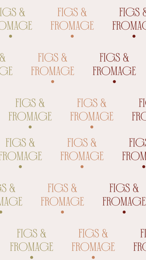 Pattern made from Figs & Fromages Logo in different colors.