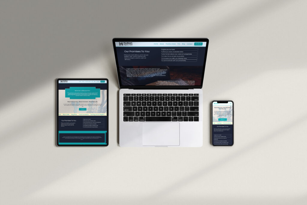 Tablet, Laptop and Smartphone screen showing a injury lawyer website