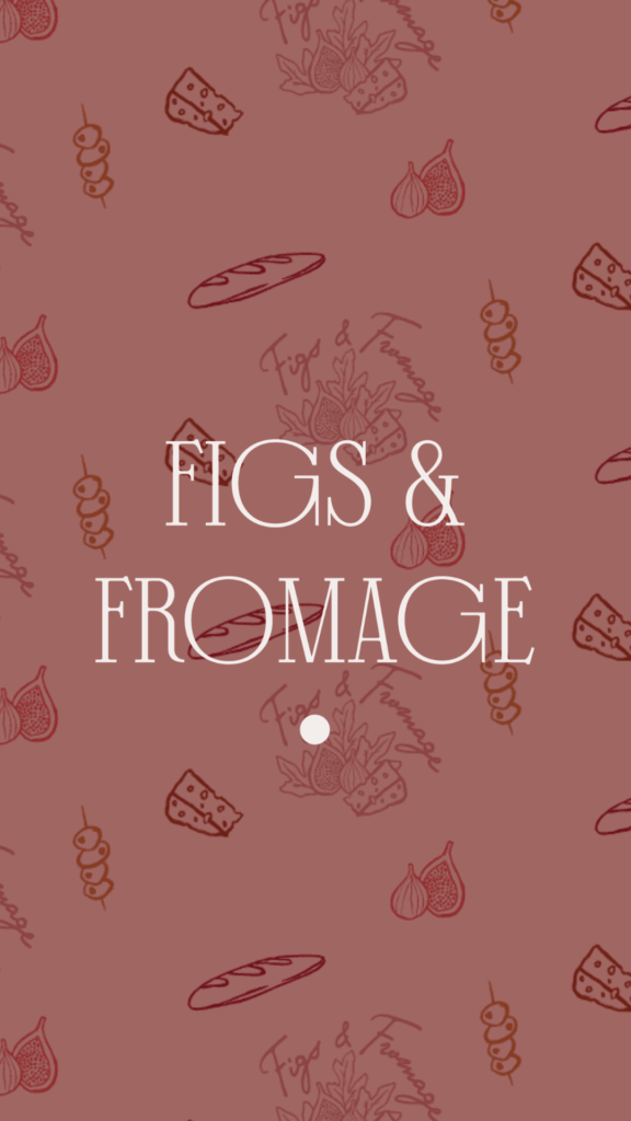 Logo of a charcuterie business in red background and pattern.