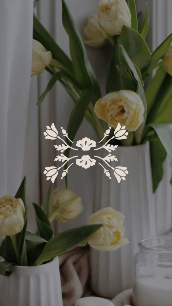 Floral business brand identity accent placed over a floral backdrop.