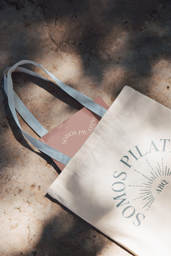 Tote bag featuring a Pilates Studio logo design