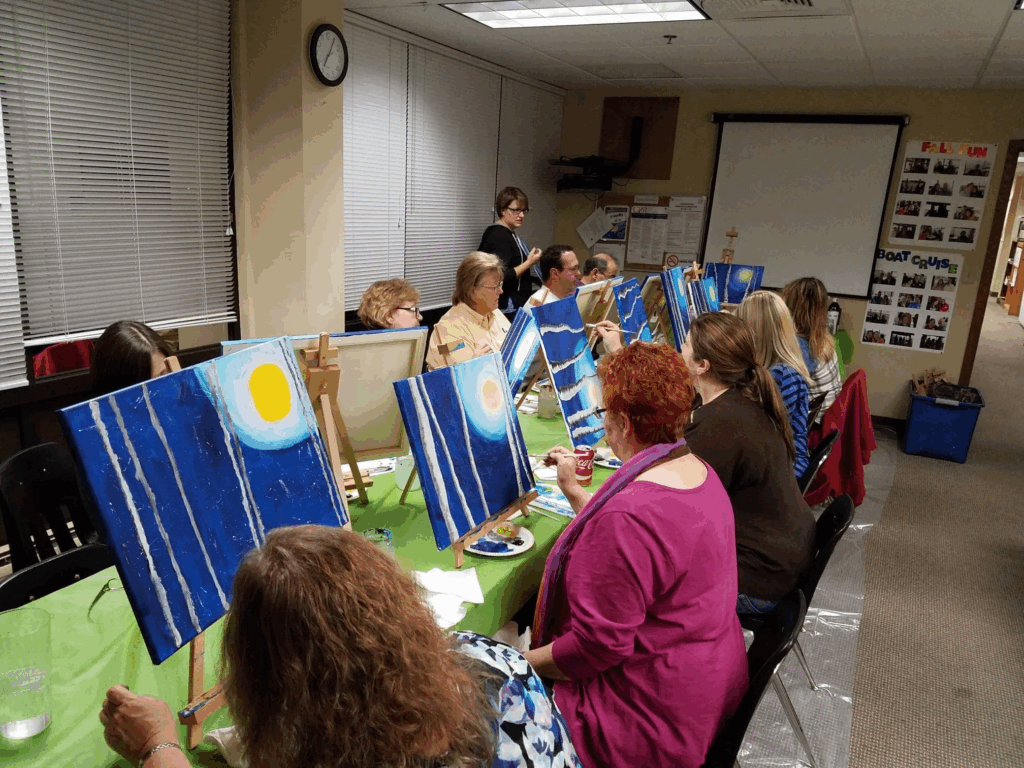 Group art class taught by Jennifer.