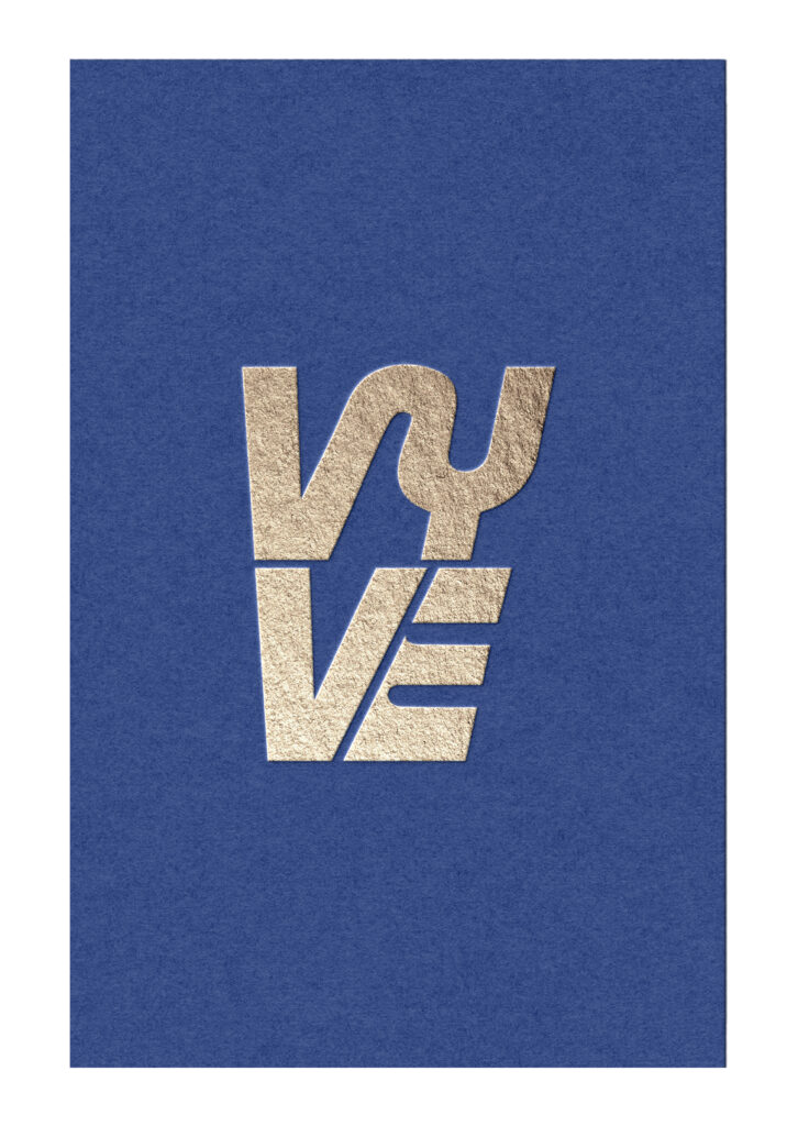 VYVE logo embossed in a metallic foil.