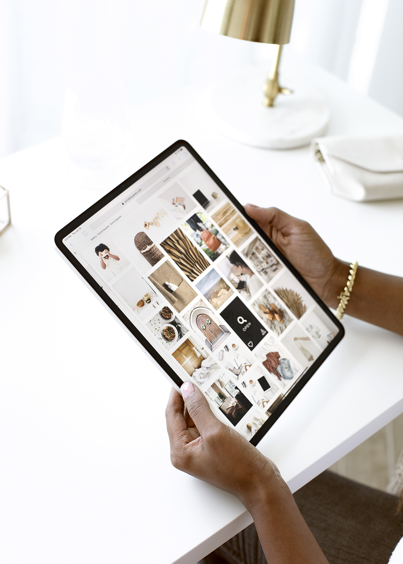A tablet screen showing Pinterest pins.
