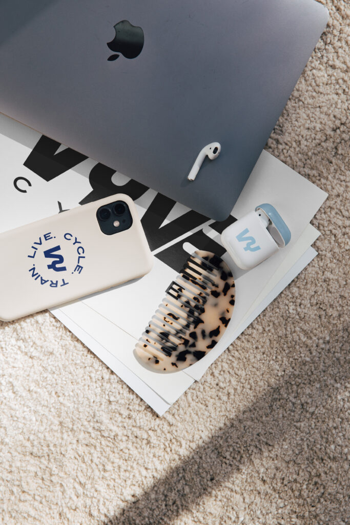 VYVE branding on various small accessories.