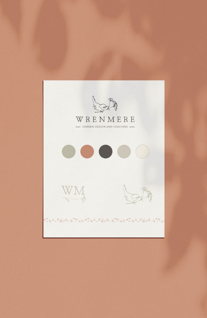 Wrenmere's sophisticated brand identity kit with logo and color palette. 