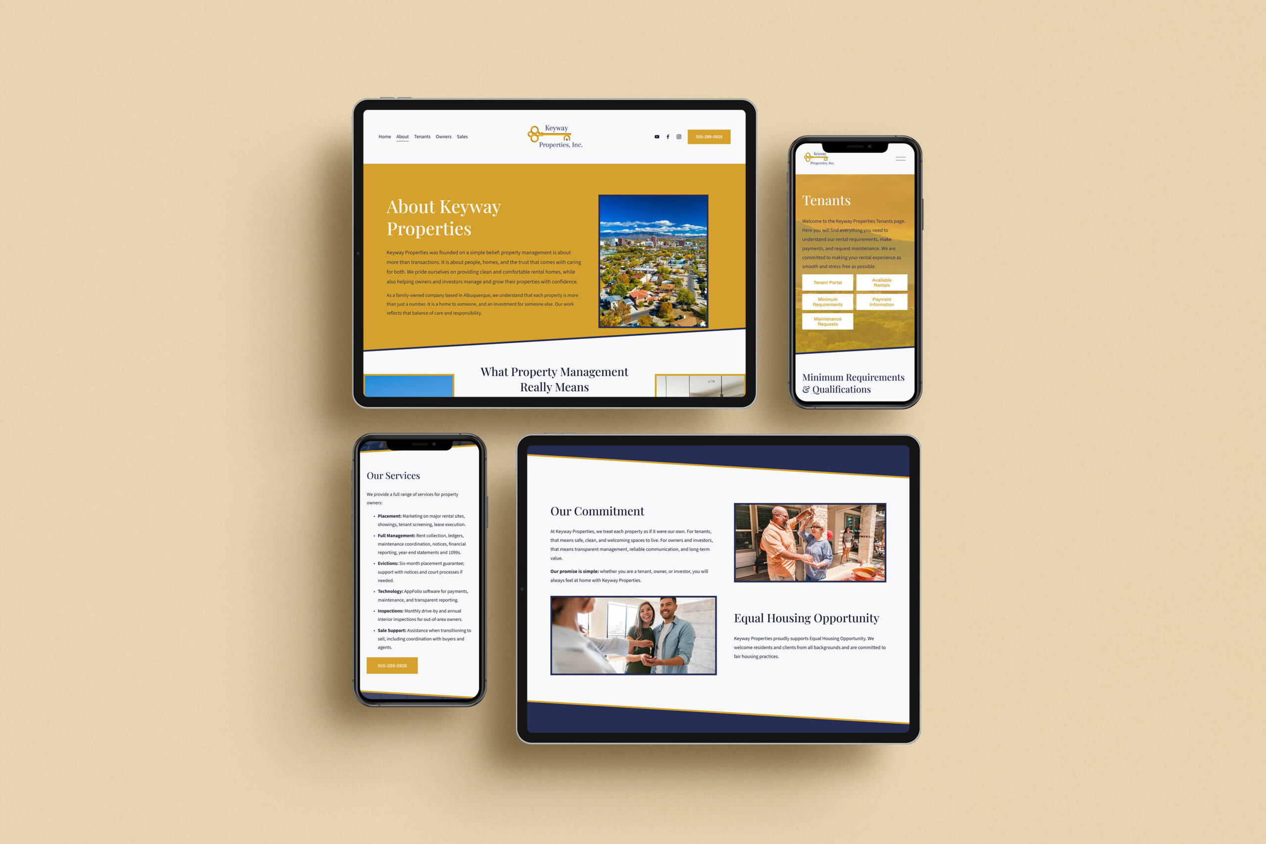 Multiple-screen mockup showcasing the Keyway Properties website.