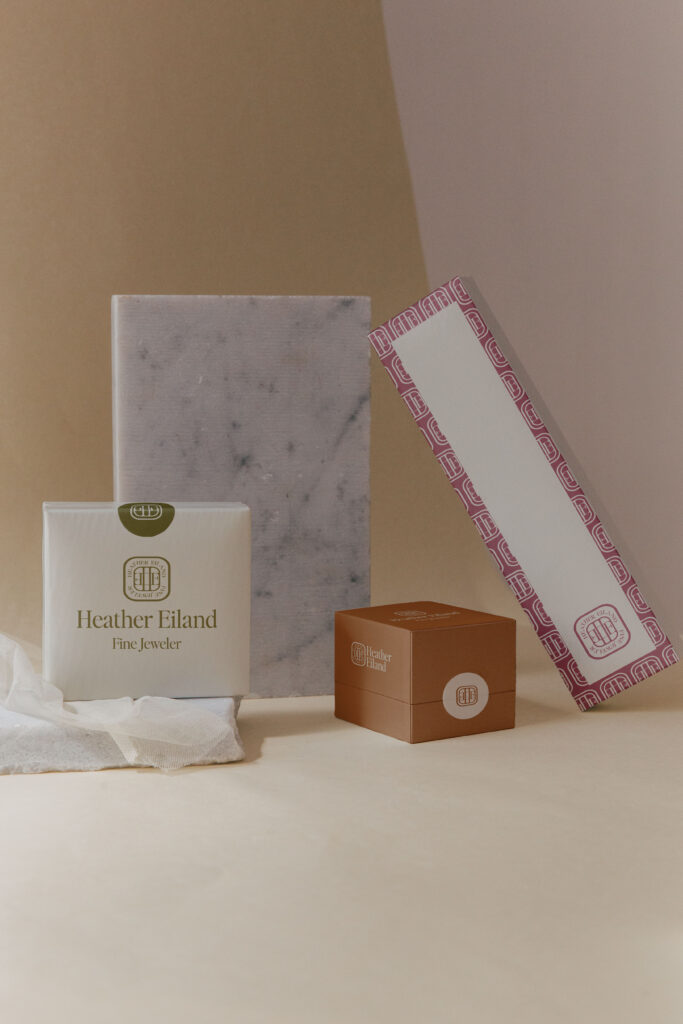 Mockup of boxed packaging featuring semi-custom jeweler branding.