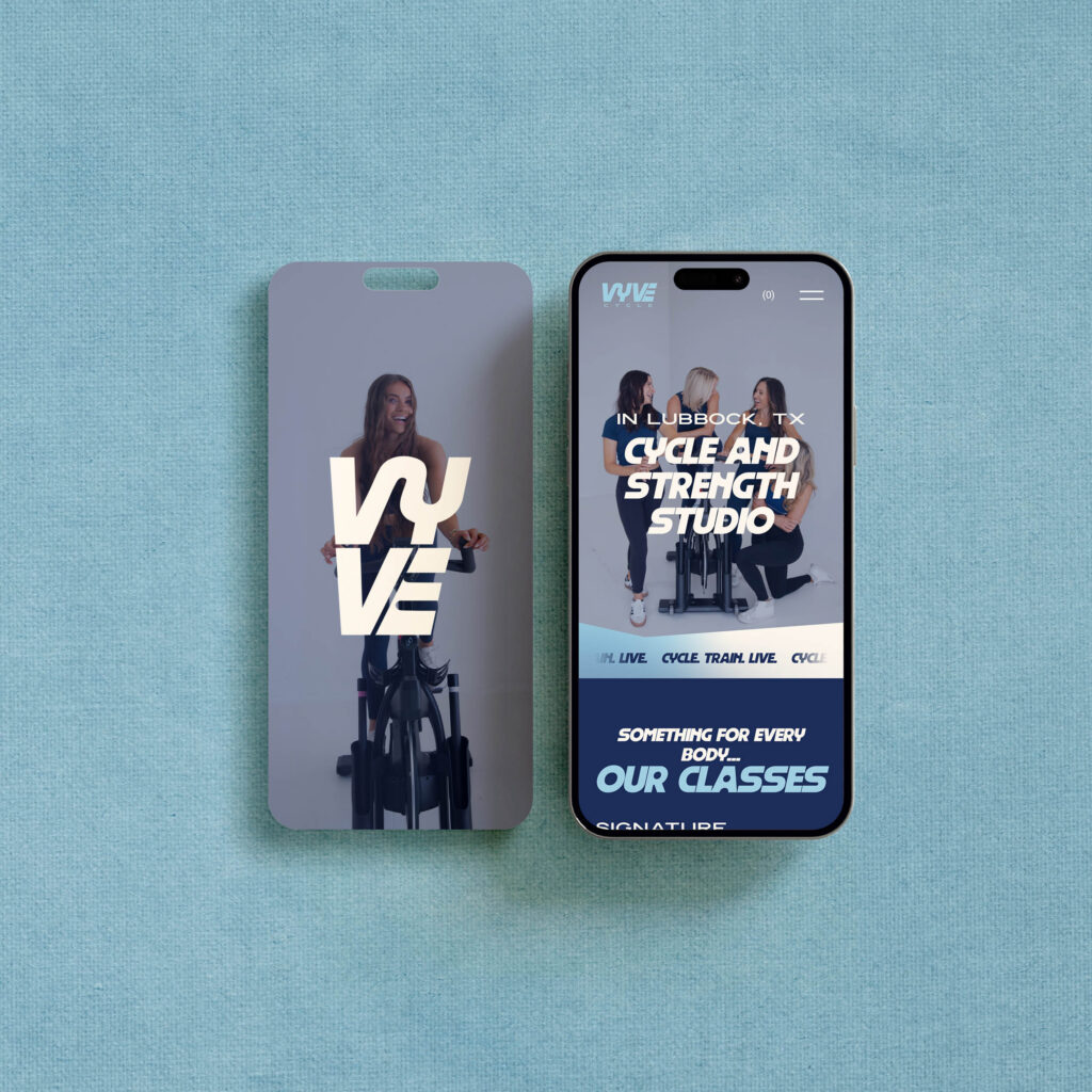 Two phone screens showing a cycle studio website for VYVE Cycle by Saltd Studio