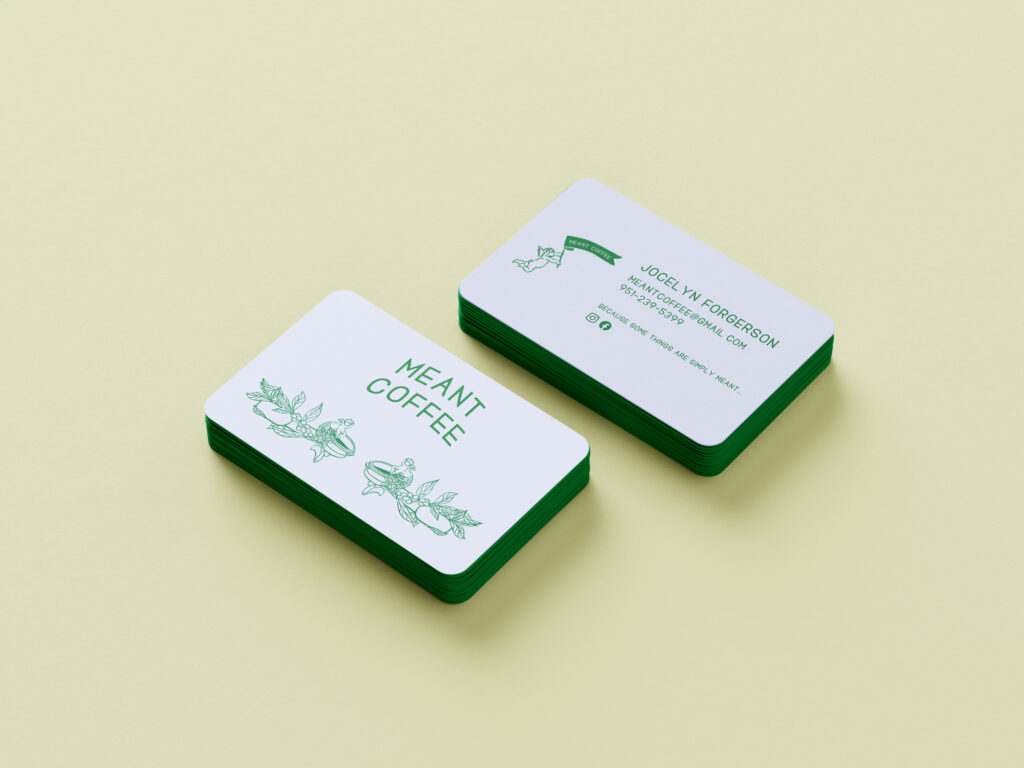 Two business cards for a coffee brand and coffee cart logo