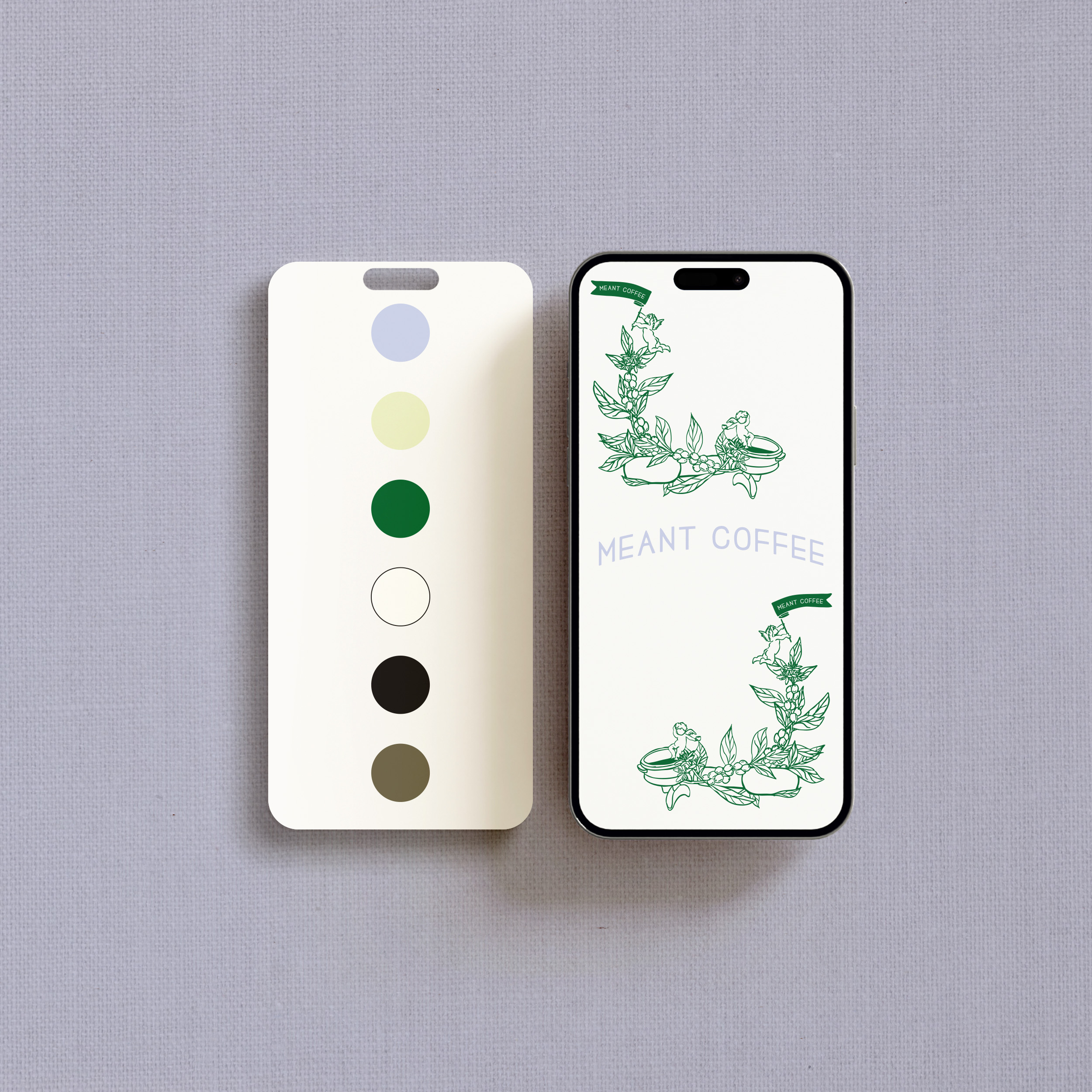 Coffee brand kit with romantic dreamy color palette, designed for small business branding.