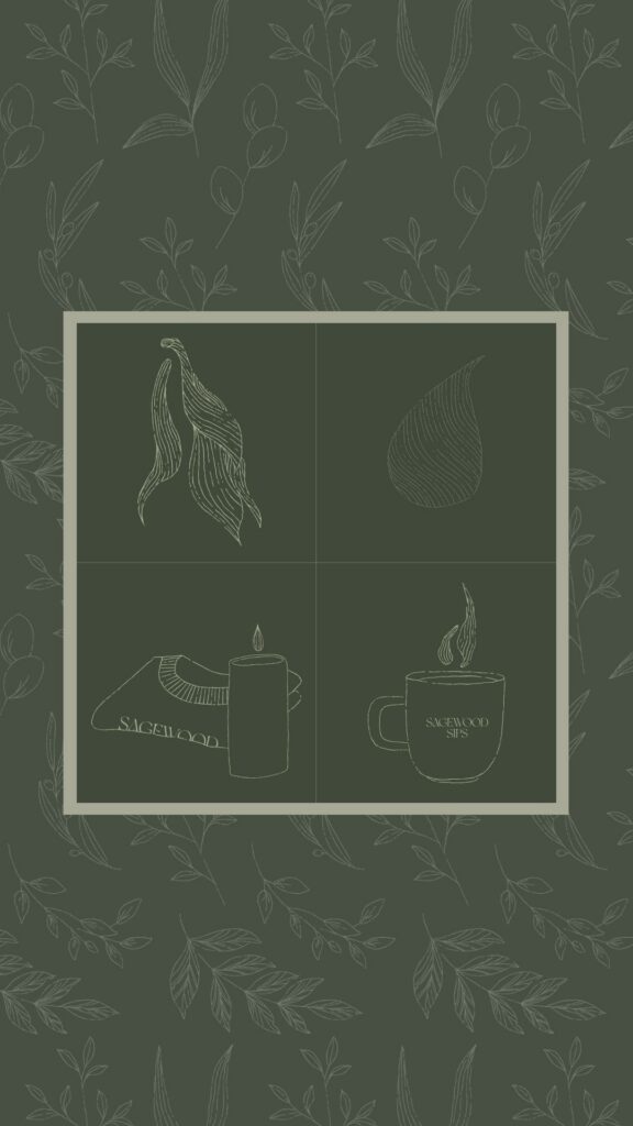 Cozy line-drawn icons for a hair salon, including hair, sweaters, and coffee elements.