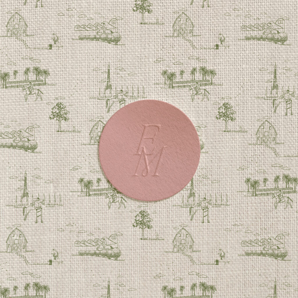 Hand-drawn toile pattern for equestrian brand identity, designed by a brand designer.