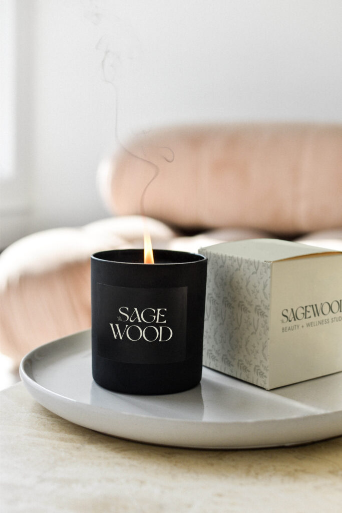 Sagewood logo design, patterns, and illustrations that bring a calm, elevated vibe to packaging.