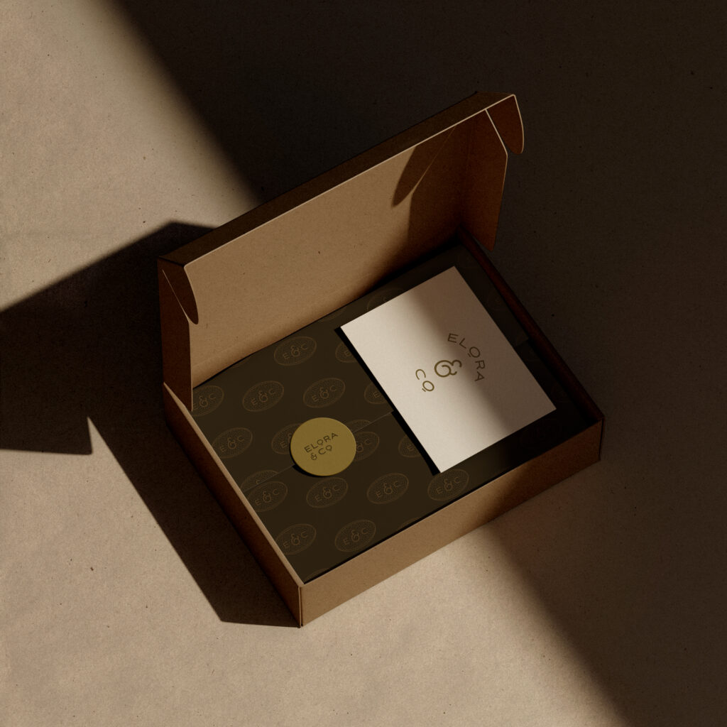 A set of logo variations and textures from a pre-made brand kit designed for a service business.