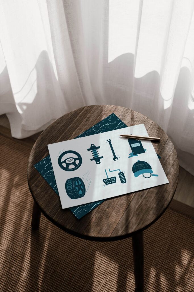 A set of icons for Oddo’s Auto inspired by automotive elements.