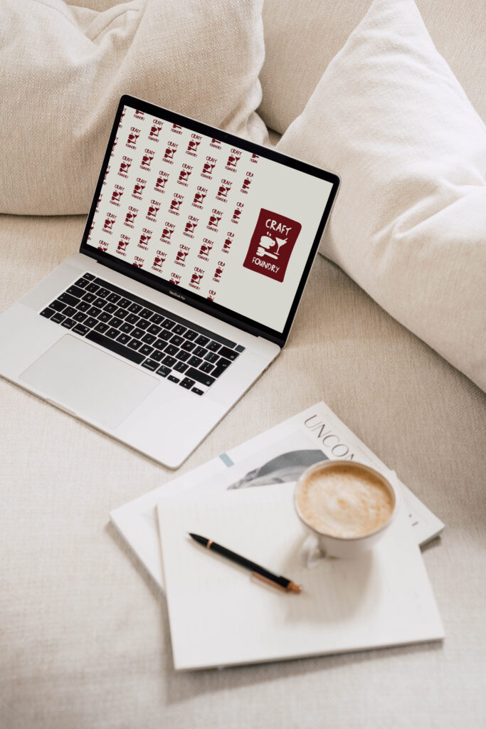 Coffee brand kit elements shown on a laptop screen.