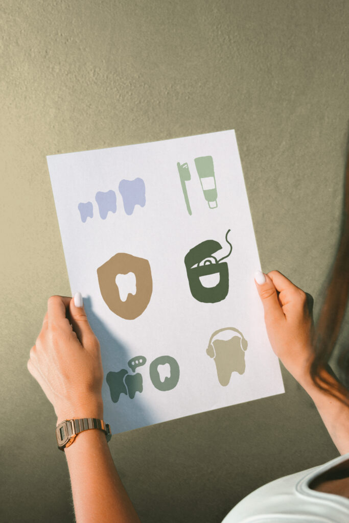 Organic icons and illustrations for pediatric dentist branding.