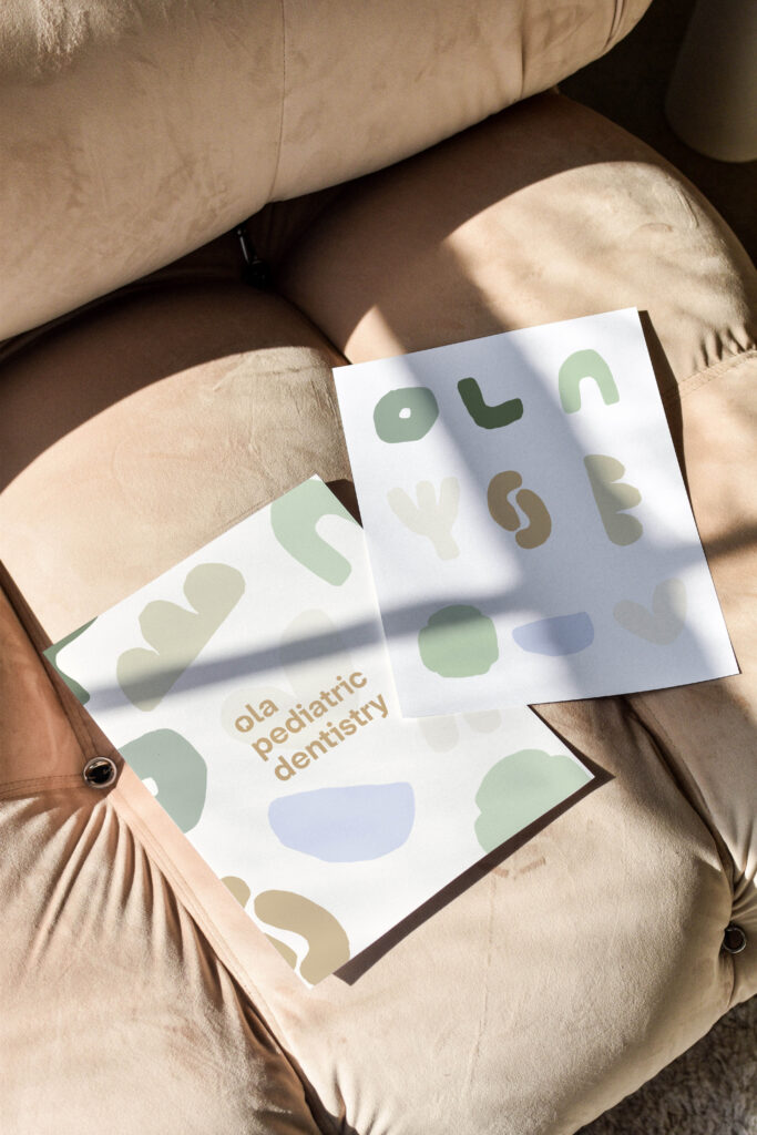 Playful icons and illustrations for pediatric dentist branding.