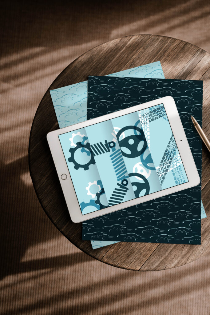 Oddo’s Auto background pattern and textures displayed on a tablet screen.