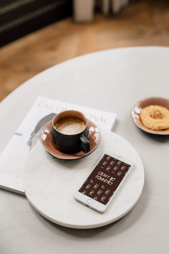 Organic logo and pattern for a food business featured on a phone screen.