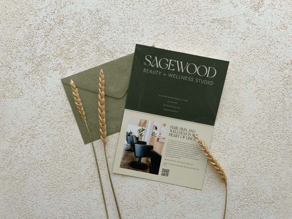 An on-brand printed flyer for Sagewood.
