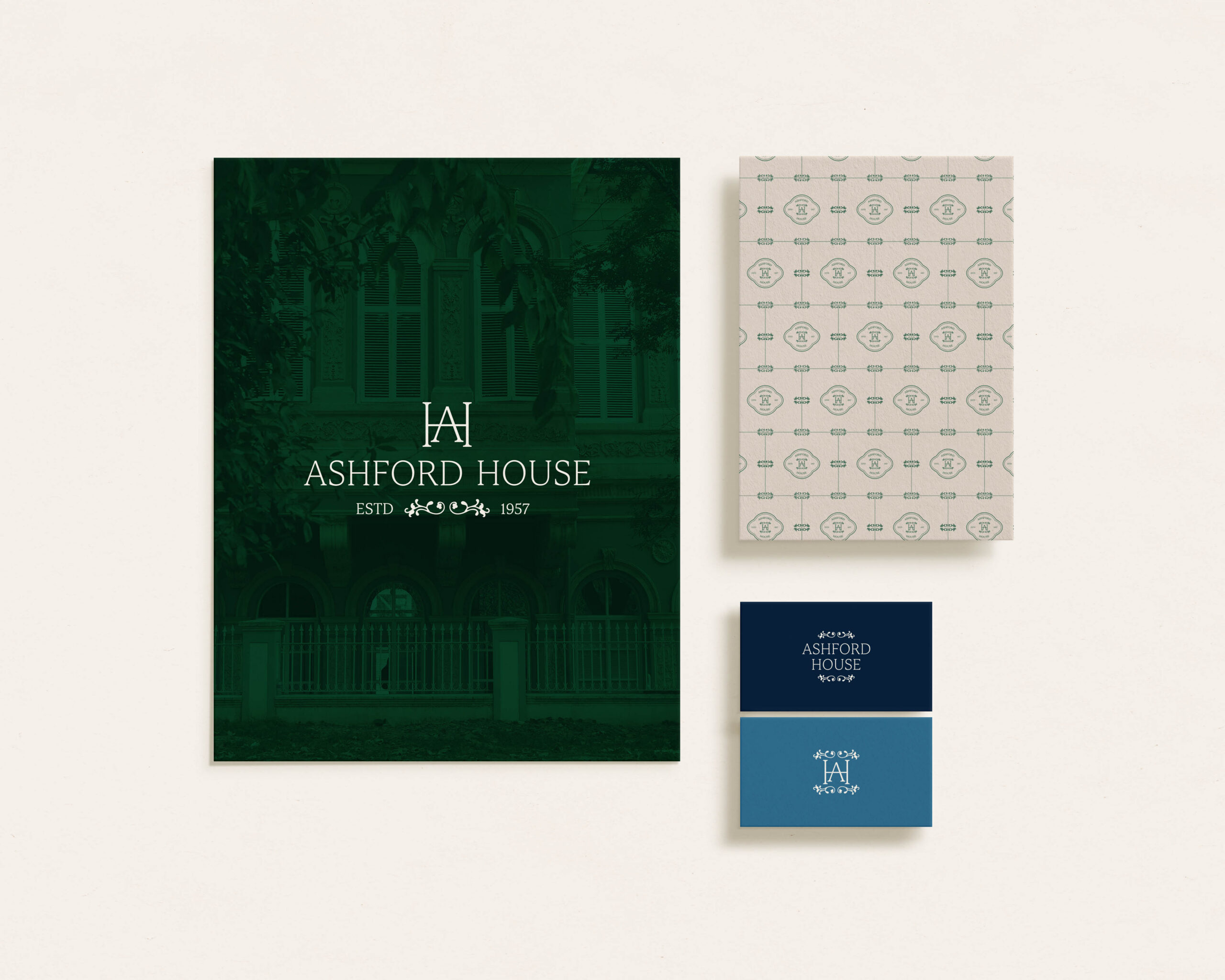 Ashford House elegant pre-made brand elements featured in a stationery set.