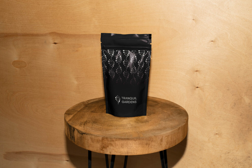 Packaging design showcasing a pattern formed from the genetics logo