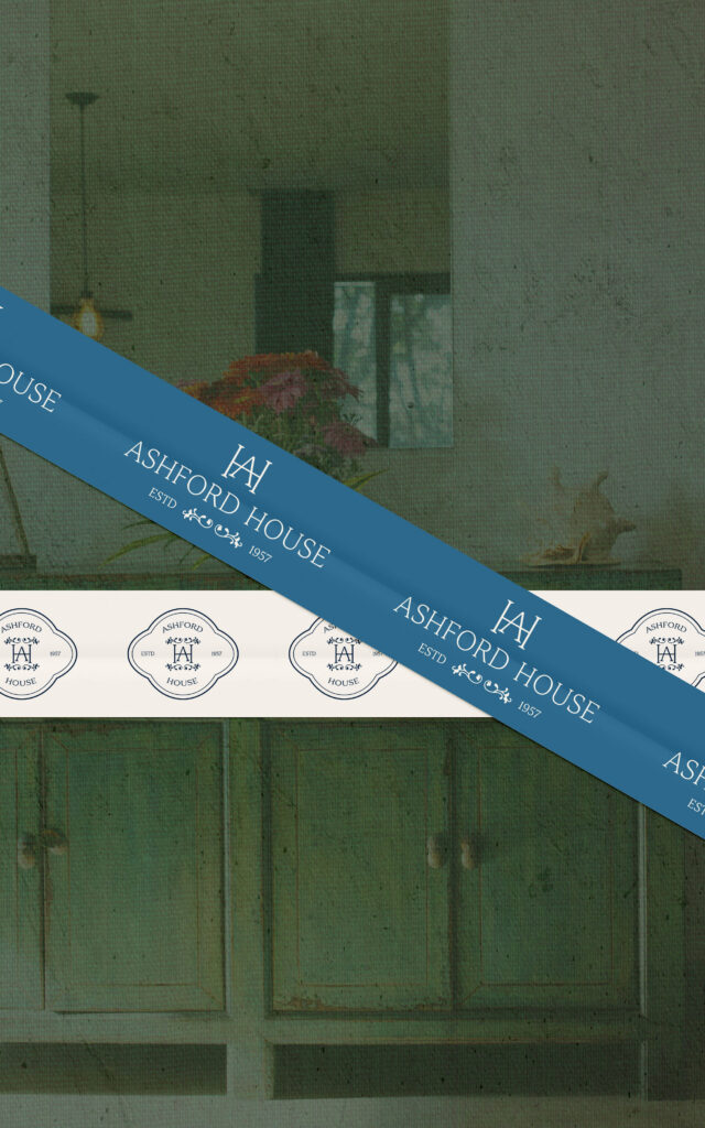 Heritage-inspired logo designs displayed in tape mockups.