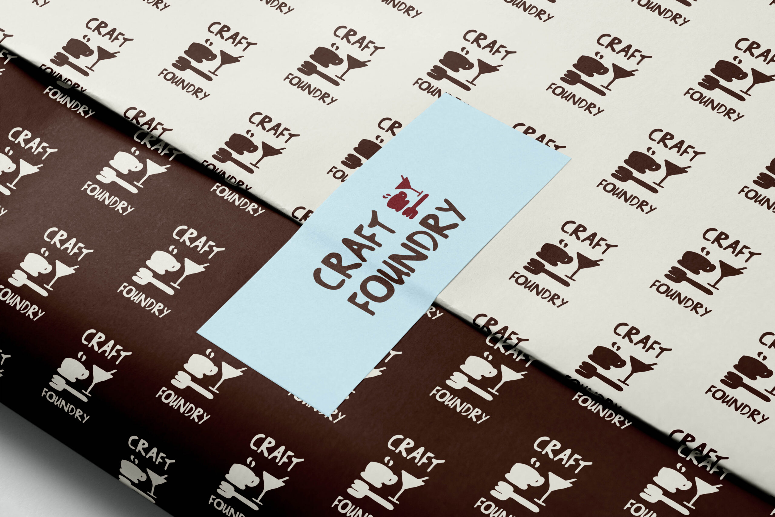 A wrapping paper design featuring the Craft Foundry pre-made brand logo and pattern.