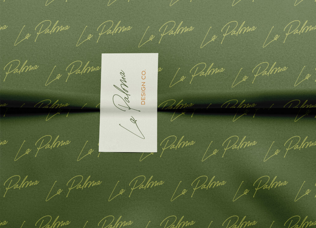 Our semi-custom brand logo design and pattern featured on wrapping paper.