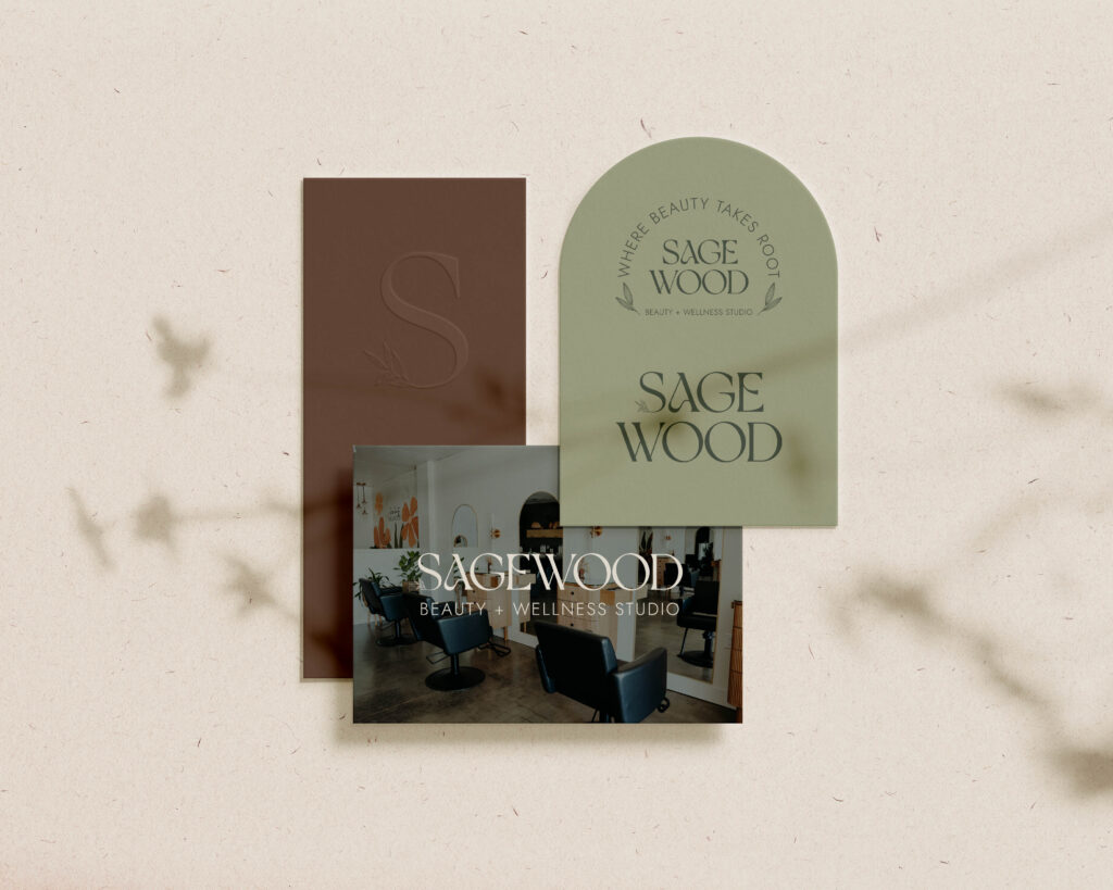 Sagewood Wellness branding applied across stationery materials
