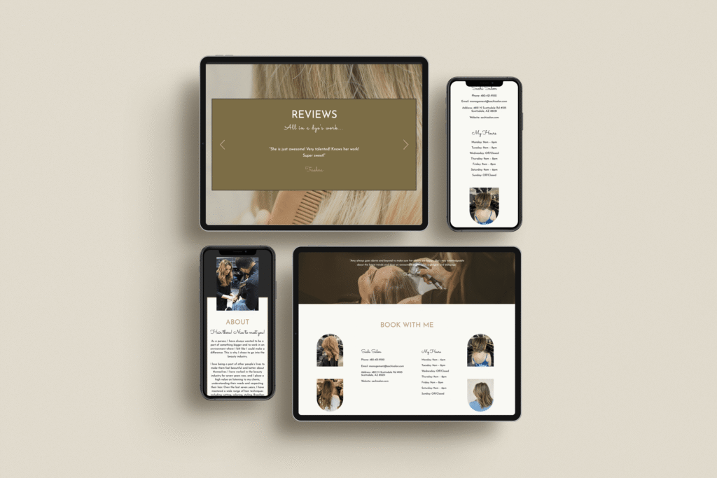 Amy Stanley’s hair salon website displayed across multiple screen devices